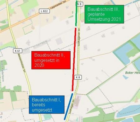 Bau eines Rad-/ Gehweges im Zuge der Kreisstraße 8 von Mantinghausen in Richtung Sudhagen Bauabschnitt I, bereits umgesetzt Bauabschnitt II,
